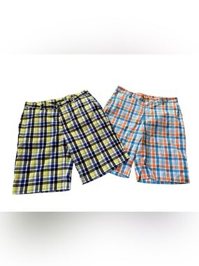 Slazenger Plaid Golf Shorts Mens 34 Lot of 2 Multicolor Flat Front EUC